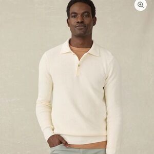 Faherty Cream Long Sleeve Polo Shirt